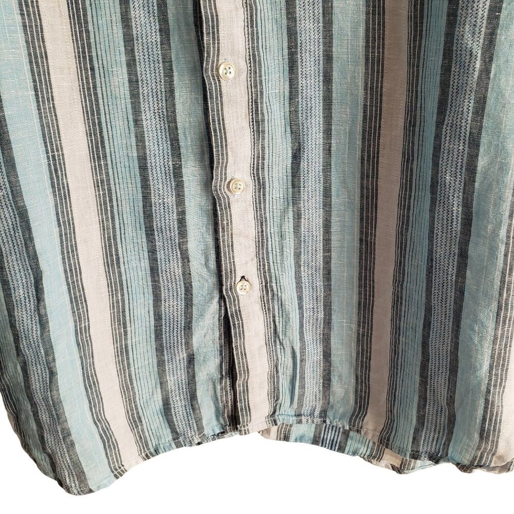 Tommy Bahama 100% Linen Striped Shirt Blue White Relaxed Fit Button-Up Shirt - Picture 6 of 11
